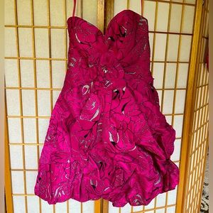 Night Moves strapless dress. Pink with black, sparkly roses. Size 12.